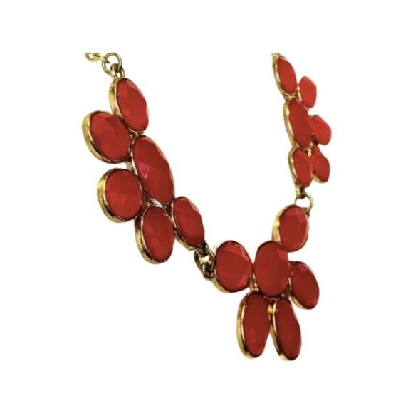 Vintage Spring candy Red Flower Rhinestone Gold Tone Statement Necklace 20in - Picture 3 of 10
